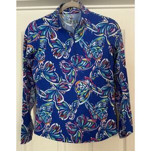 IBKUL Top Women Small 1/4 Zip Blue Butterfly UPF50+ Mesh Sleeves Golf Pickleball